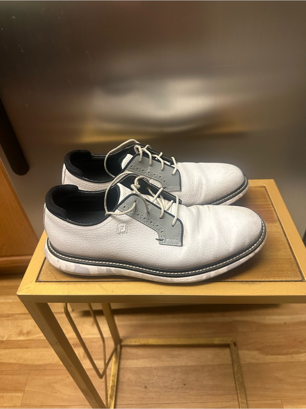FootJoy White and Gray Men's Spikeless Golf Oxfords